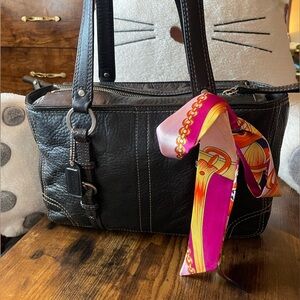 Coach Chelsea F12339 Black Pebbled Leather Shoulder Bag with free purse scarf